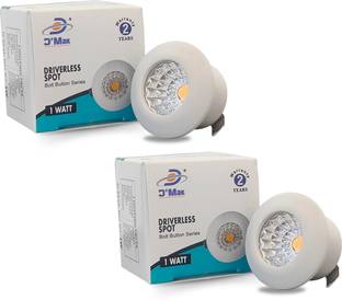 D'Mak 1 Watt LED COB/Spot Light/Button Light ({Warm White}} Round Driver Included (Pack of 02) Recessed Ceiling Lamp