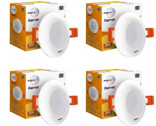 Wipro Garnet 3W LED Mini Downlighter,Pack of 4 Recessed Ceiling Light Ceiling Lamp