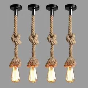 XOZTI JUTE ROPE HANGING LAMP Pendants Ceiling Lamp (Brown) PACK OF 4 Pendants Ceiling Lamp