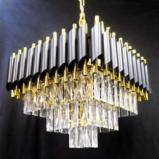 SHRESHTHA crystal Black Gold polish metal 500mm Square chandelier ceiling pendant Light Chandelier Ceiling Lamp