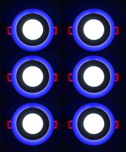Hybrix LED Ceiling Panel Light 6 Watt (3+3) POP Down Light, Surface Mounted Spotlight, Dual Color 3D Effect Blue & White Combination, Ceiling Lamp (PACK OF 6) Recessed Ceiling Lamp