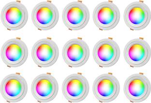 MVL 9W 7-in-1 Round LED Conceal Panel Down Light Colour Changing Light (Red/Blue/Pink/Green/Yellow/Sky-blue/White, Pack of 15) Ceiling Light Ceiling Lamp