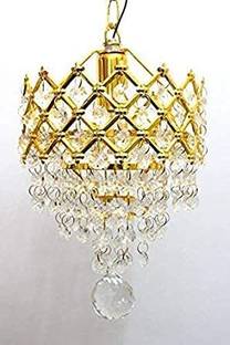 Baslash Crystal Hanging Pendant Beautiful Jhumar Ceiling Lamp with s4 Crystal (Golden) Chandelier Ceiling Lamp