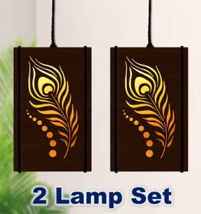 US DZIRE 2434 Peacock Feathers ( 2 Lamp Set ) Wooden Hanging Light For Home Decor, Pendant Lamp Ceiling Lamp