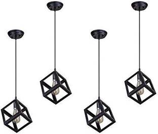 Areezo Black Cube Shape Modern Design Hanging Pendant Ceiling Lamp Light for Home,Dining Room,Bedroom,Living Room,Office Decor (Bulb Not Included) (Pack of 4) Pendants Ceiling Lamp
