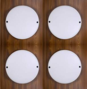 Hybrix LED Indoor/Outdoor Round Shape Bulkhead IP54 Waterproof Light, Surface Wall/Ceiling Light (12 WATT) Slim Plastic Body, Cool White Light Color (PACK OF 4) Flood Light Outdoor Lamp