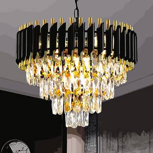 Dreamy Designs 500MM Black Gold Chandelier for Hall K9 Crystal Round Shape LED Plate Avilable. Chandelier Ceiling Lamp