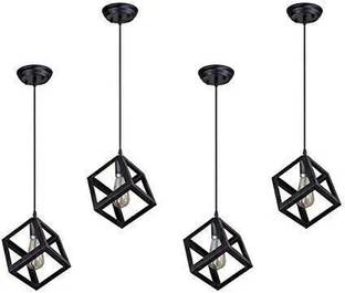 Areezo Black Cube Shape Hanging Lamp Light for Home Decor (Bulb Not Incl.) (Pack of 4) Pendant Lamp Ceiling Lamp