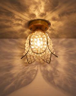Homesake Gold Metal Lotus Crystal Flush Mount Ceiling Light, Fixture Ceiling Ceiling Light Ceiling Lamp