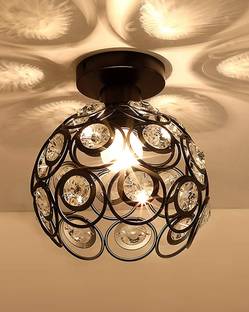 Homesake Black Metal Dual Ring Crystal Flush Mount Ceiling Light, Ceiling Light Ceiling Lamp