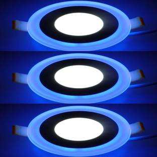 GALAXY 6 watt (3+3) LED Round Panel Light Ceiling POP 3D Effect Lighting (Double Color)Blue & White pack of 3 Recessed Ceiling Lamp