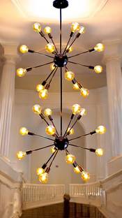 Prop It Up 32 Light Corona Design For High Ceiling/Duplex Height Contemporary Chandeliers Black Modern Light Fixtures Ceiling Hanging Vintage Retro Rustic Industrial Pendant Lighting for Stayers/Duplex/High Ceiling Height (7322/32) Chandelier Ceiling Lamp