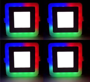 Hybrix LED Square Slim Ceiling Panel Light 6 Watt (3+3) POP Down Light, Surface Mounted Spotlight, Dual Color 3D Effect MultiColor RGB & White Combination, Ceiling Lamp (PACK OF 4) Recessed Ceiling Lamp
