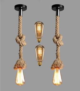 Ample Natural Jute Rope Type (WITH LED FILAMENT BULB) Ceiling Hanging Pendant Light SET OF 2 Pendants Ceiling Lamp