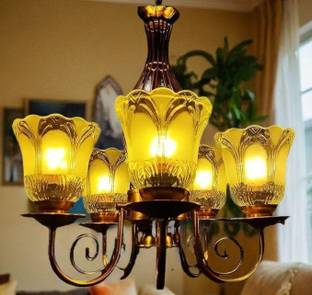 Svah 5-Light Gold Chandelier, Globe Hanging jhumar Light (Bulb Not Included) Chandelier Ceiling Lamp