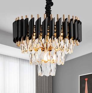 ISHANI ISHANI Premium Crystal 400 mm jhoomer Chandelier Ceiling Lamp (Gold, Black) Chandelier Ceiling Lamp