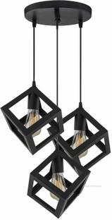 HomesElite Cube Square Shape Metal Black Hanging Pendant Ceiling Light Lamp Stylish Classic for Home Decoration Kitchen Dining Table Modern Lighting Living Room Bedroom Triple Cluster Antique Unique Chandelier Vintage (Bulb Not Included) Chandelier Ceiling Lamp