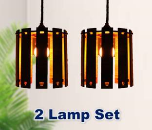 US DZIRE Fancy Light Wooden Shade (2 Lamp Set with Bulb)For Home, Hotel Restaurant Light Pendants Ceiling Lamp