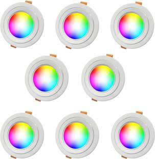 MVL 9W 7-in-1 Round LED Conceal Panel Down Light Colour Changing Light (Red/Blue/Pink/Green/Yellow/Sky-blue/White, Pack of 8) Ceiling Light Ceiling Lamp