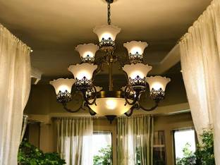 Prop It Up 9 PORTUGUESE(12 LIGHT), GOLDEN ANTIQUE FINISHED CEILING HANGING PENDANT LIGHT Chandelier Ceiling Lamp