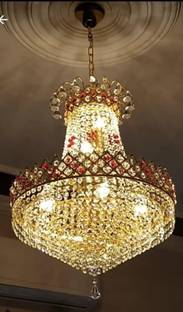 Svah Red Golden Color Crystal 300mm Jhumar Hanging Light Flush Mount Ceiling Light Chandelier Ceiling Lamp