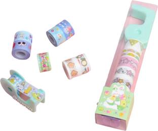 WHITE POPCORN single side small CUTE BUNNY SERIES WASHI TAPE SET OF 8 + TAPE DISPENSER - STYLE 2 (Manual)