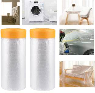 Calldrishe Adhesive Plastic Painting Drop Film Masking Painting Tape Handheld Pre-Taped Masking Film Painter Tape for Painting Protection Plastic Masking Film (Manual)