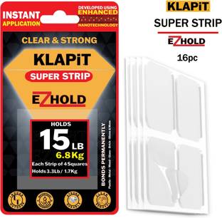 KLAPiT SUPER STRIP EZHold - Pre-Cut Strong Mounting Tape Squares (1”x1”)-Heavy-Duty, Handheld Double Sided, Waterproof, Nano Tape for Hanging Pictures, Frames, Furniture-16pc (Manual)