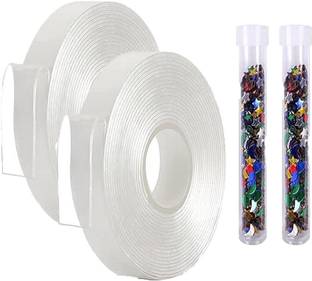 VOIISH Double Sided Nano Tape With Glitter for Walls Washable Strong Sticky-Pack of 2 (Manual)