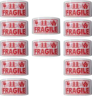 Singhal Handle with Care Fragile Tape Packaging Tape (12 Roll) 48mm X 65 Meter Printed Tape (Manual)