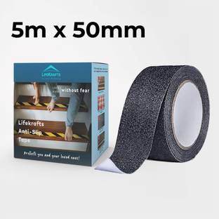 Lifekrafts Anti Skid Tape / Size-5 Meters * 50 MM / Safety Non Skid , Non Slip Tapes for Slippery floors, Staircase, Ramps, Indoor, Outdoor | Anti Slip Tape| Premium Quality | Easy Installation | High Traction Abrasive , Fall Resistant | (Manual)