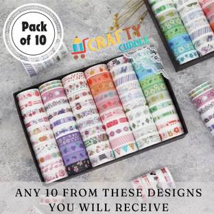 CRAFTY CUDDLE Pack of 10 Decorative Washi Tapes | Multicolor Masking Tape Set for Journaling, scrapbooking & DIY Crafts| Washi Tape (Manual)