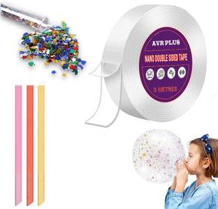 AVR PLUS Nano Tape with 1 Glitter 3 Straw Double Sided Tape Bubble for Kids Balloons (Manual)