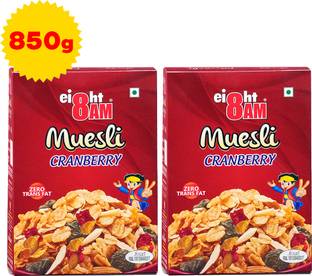 8AM Muesli Cranberry, Fruits Nuts & Seeds, Whole Grain Flakes, Muesli Cereal Box