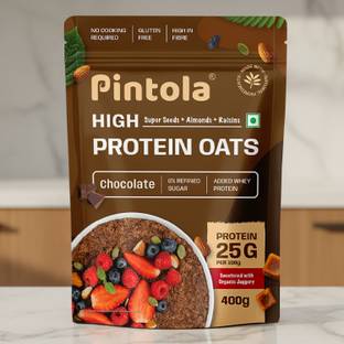 Pintola 25g High Protein Oats - Dark Chocolate, No Refined Sugar, Breakfast Cereals Pouch