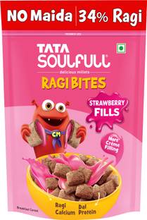 Tata Soulfull Ragi Bites Strawberry Fills, More Cream Filling, No Maida, Dal Protein, Cereal Box