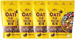 Growfitz by NA 25g Protein Oats | PCK of 4 | Dark Chocolate | No Sugar | Gluten-Free,17g Fibre Pouch