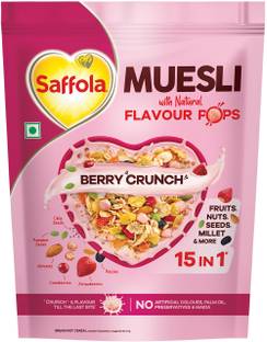 Saffola Muesli Berry Crunch with Flavour Pops 450 gm, 15 in 1 Fruit, Nuts, Millet & more Pouch