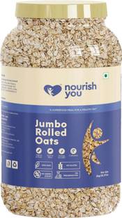 Nourish You by Nourish you Jumbo Rolled Oats, Wholegrain Breakfast, High Protein Oats for Weight Loss Jar