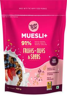 Yogabar Muesli 700g Fruits Nuts&Seeds, Wholegrain Breakfast Cereal with High Fibre Pouch
