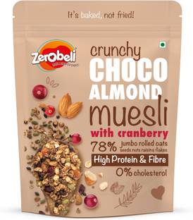 Zerobeli Crunchy Choco Almond Muesli | Fiber Rich Breakfast, High in Protien | Added Bran Pouch
