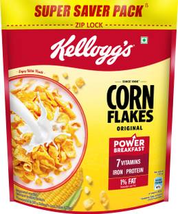 Kellogg's Corn Flakes Original, Power of Energy, Protein, Iron, Calcium & Vitamins, Cereal Pouch