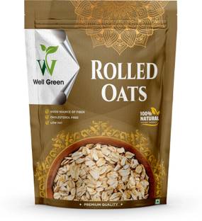 WELL GREEN by NA ROLLED OATS 500gm High Protein & Fibre, 100% Wholegrain, Oats for weight loss Pouch