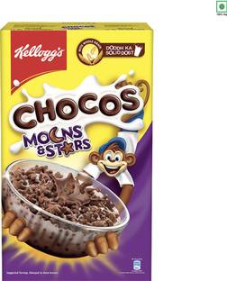 Kellogg's Chocos Moons & Stars with Whole Grain, High in Calcium & Protein, Kid's Cereal Box