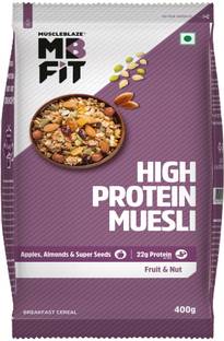 MUSCLEBLAZE High Protein Muesli, 18.79 g Protein, with Superseeds, Raisins & Almonds, Ready to Eat Healthy Snack Pouch