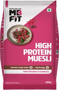 MUSCLEBLAZE High Protein Muesli, 19.63 g Protein, with Superseeds, Raisins & Almonds, Ready to Eat Healthy Snack Pouch