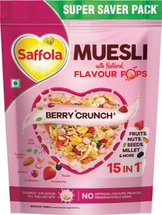 Saffola Muesli Berry Crunch with Flavour Pops, 15 in 1 Fruit, Nuts, Millet & more Pouch