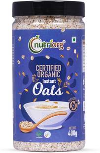 Nutriorg Certified Organic Instant Oats Gluten Free 400g | High in Fiber & Protein Plastic Bottle