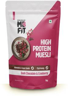 MUSCLEBLAZE Fit High Protein Muesli, Dark Chocolate & Cranberry, Breakfast Cereals Pouch