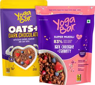 Yogabar Oats&Muesli 800g Dark Chocolate Cranberry Muesli|Dark Chocolate Oats|800gx2 Pouch